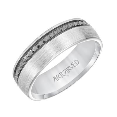 Low Dome Flat Edge Carved Wedding Band