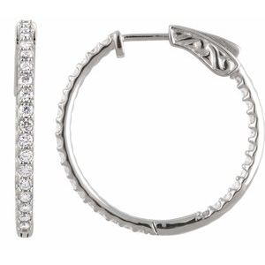 Platinum 1 CTW Natural Diamond Inside-Outside 26.5 mm Hinged Hoop Earrings 650183:132:P