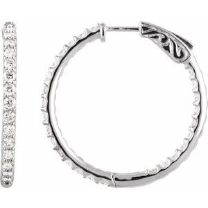 Platinum 2 CTW Natural Diamond Inside-Outside 29.5 mm Hinged Hoop Earrings 650183:133:P