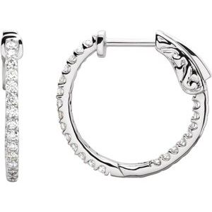Platinum 1/2 CTW Natural Diamond Inside-Outside 19 mm Hinged Hoop Earrings 650183:137:P
