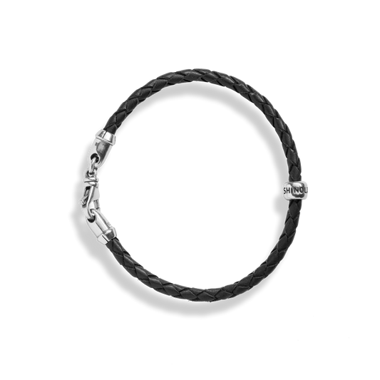 Single Wrap Woven Leather Bracelet S1820491262-1-Blk-L-USA