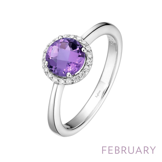 Lafonn Birthstone Round February Amethyst Ring BR001AMP05