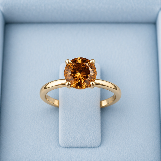 Round Brilliant Cognac Diamond Two Toned Ring LG722510365