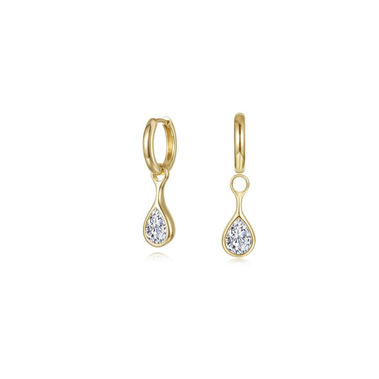 Teardrop Bezel Charm Huggie Hoops