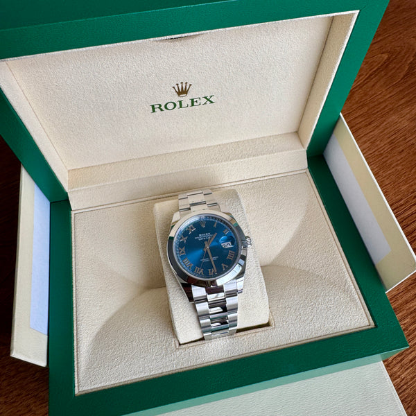 Rolex Datejust 41 Azzurro Blue Roman Dial 126300 – AZZI Jewelers