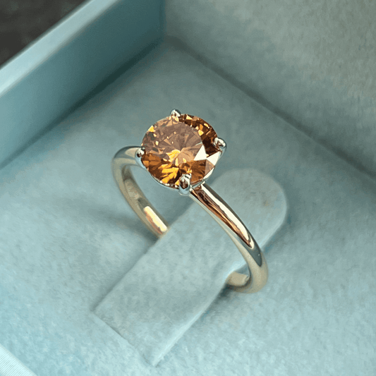 Round Brilliant Cognac Diamond Two Toned Ring LG722510365