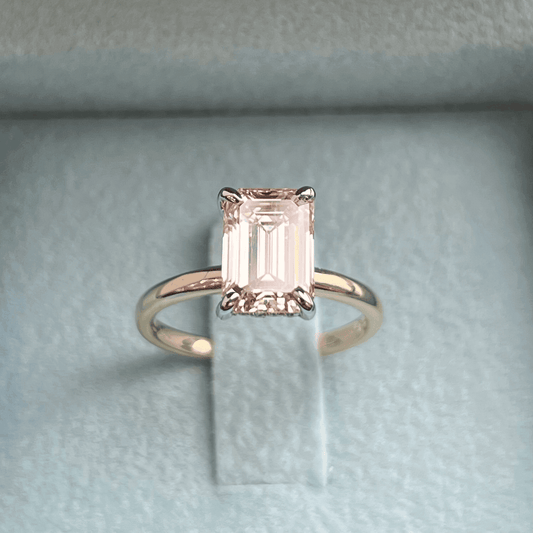 Emerald Cut Fancy Pink Diamond Two Toned Ring w/ Hidden Diamond Halo LG762511503