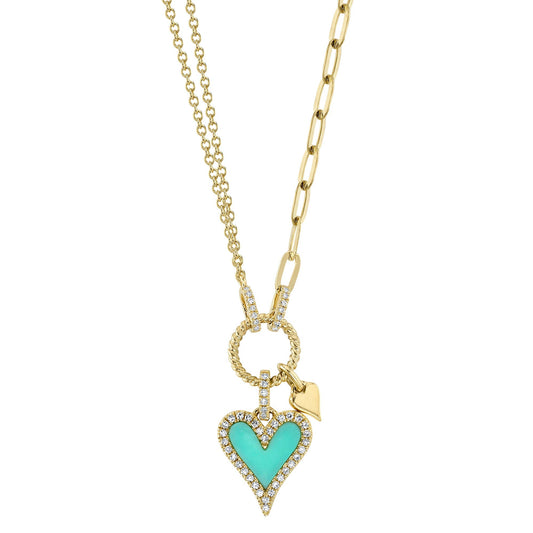 shy-creation-0-13ct-diamond-0-39ct-composite-turquoise-heart-paper-clip-link-necklace-sc55023857