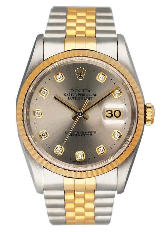 Rolex Oyster Perpetual Datejust 36 Grey Diamond Dial 16233 β Two-Tone