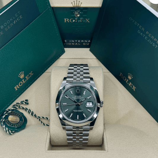 Rolex Date Just 41mm Smooth Mint Green Dial Jubilee 126300 New