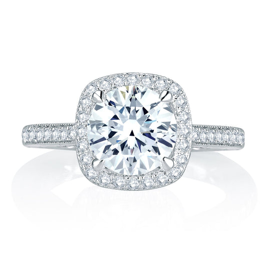 A.Jaffe Engagement Rings Intricate Channel Set with Milgrain Detail Cushion Halo Quilted Engagement Ring MES754Q/139