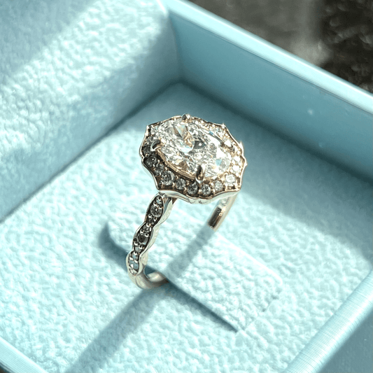 One-of-One Oval Brilliant Diamond Ring w/ Halo in Vintage Style LG689507666