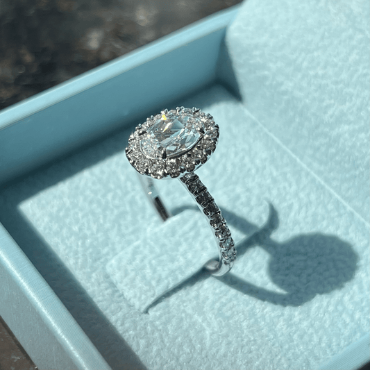 LβAmour Crisscut Oval Brilliant Diamond Ring w/ Halo & Diamond Band Accents LG538265143