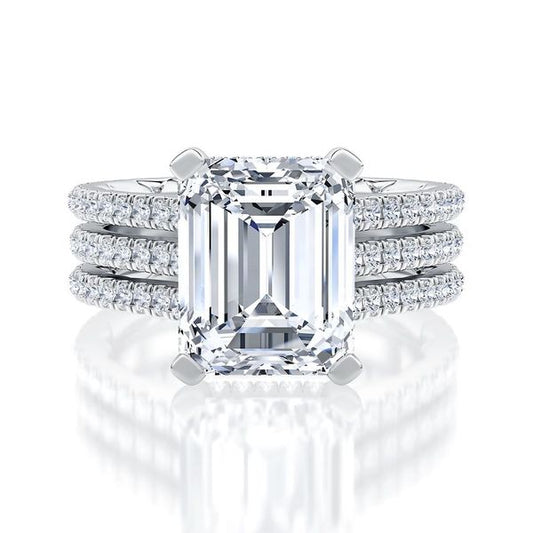 A.Jaffe Engagement Rings Three Row Diamond Flat Tab Emerald Cut Center Diamond Engagement Ring MECEC2872Q/400