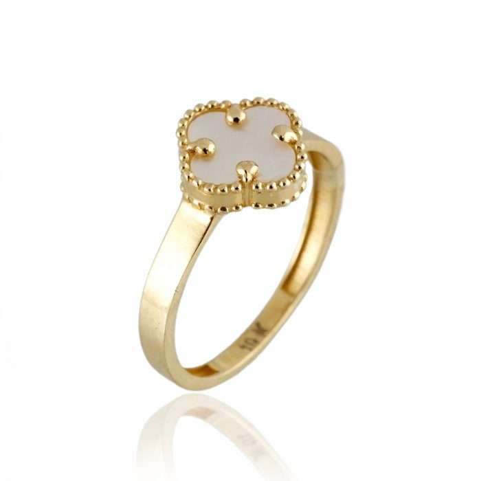 10k Gold White Clover Ring