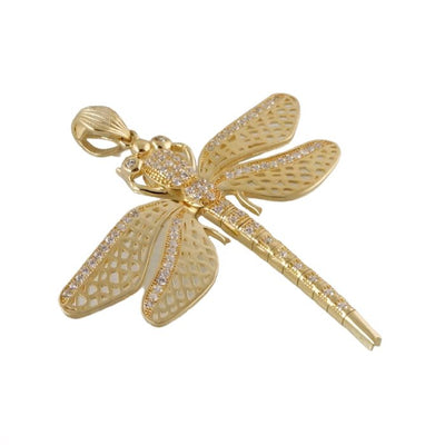 14k Gold Zircon Dragonfly Pendant