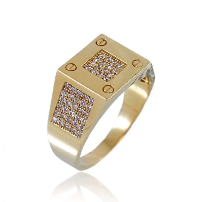 14k Yellow Gold Square Ring for Men