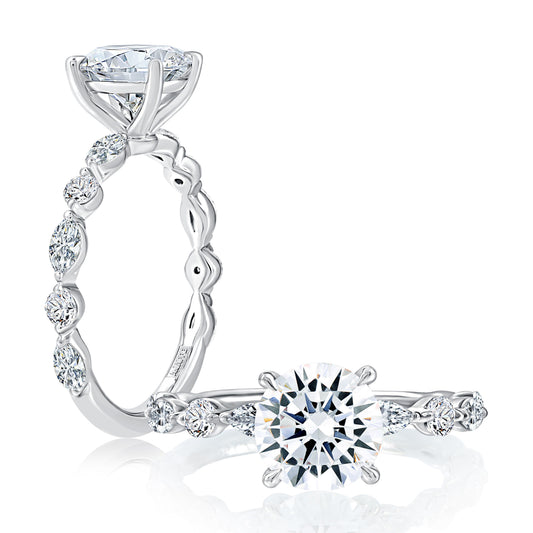 A.Jaffe Engagement Rings Classic Round Center Stone Diamond Engagment Ring with Alternating Shape Stones Band MECRD2929T/212