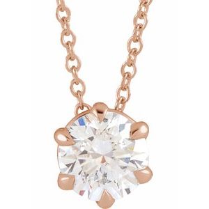 14K Rose 3/4 CT Natural Diamond Solitaire 16-18" Necklace