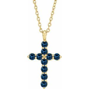 14K Yellow Natural Blue Sapphire Cross 16-18" Necklace R42363:932:P
