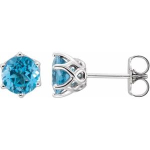 14K White Natural Swiss Blue Topaz Earrings