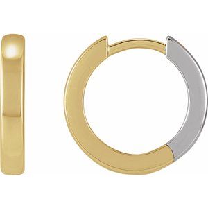 14K Yellow/White Hinged 14 mm Hoop Earrings