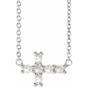 14K White 1/8 CTW Rose-Cut Natural Diamond Sideways Cross 16-18" Necklace  R42420:132:P