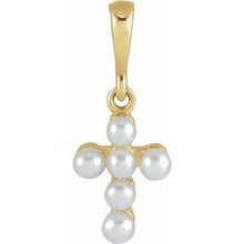 14K Yellow Cultured White Seed Pearl Youth Cross Pendant R50023:108:P