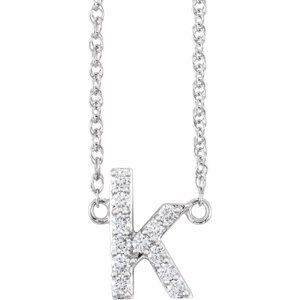 14K White 1/8 CTW Natural Diamond Lowercase Initial K 16" Necklace 688936:131:P