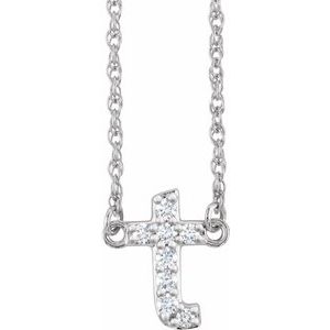 14K White .08 CTW Natural Diamond Lowercase Initial T 16" Necklace 688936:158:P