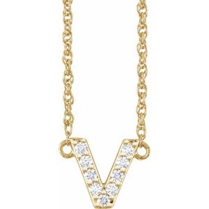 14K Yellow 1/10 CTW Natural Diamond Lowercase Initial V 16" Necklace 688936:163:P