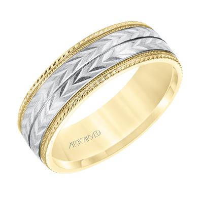 Low Dome Rope Edge Carved Wedding Band