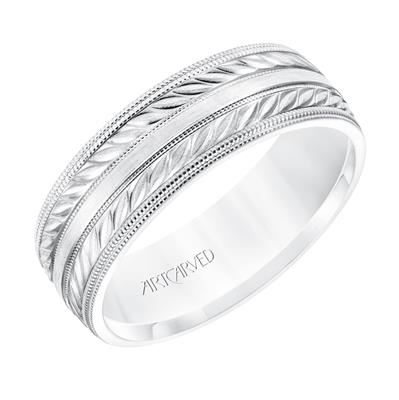 Low Dome Double Milgrain Edge Carved Wedding Band
