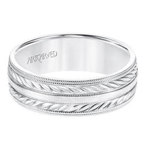 Low Dome Double Milgrain Edge Carved Wedding Band