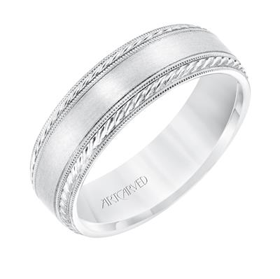 Low Dome Milgrain Edge Carved Wedding Band