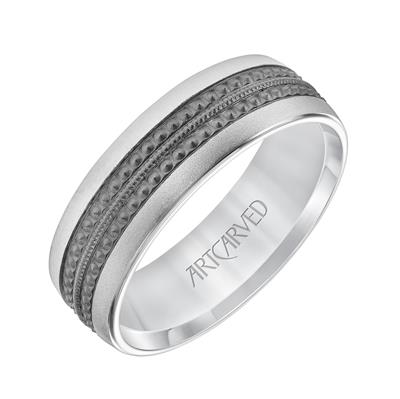 Low Dome Flat Edge Carved Wedding Band