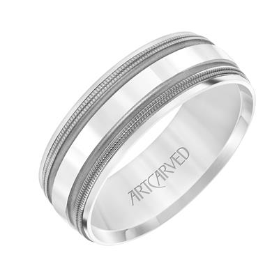 Low Dome Flat Edge Carved Wedding Band