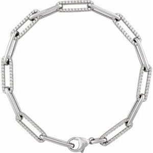 14K White 1 CTW Natural Diamond Link 7" Bracelet BRC914:110:P