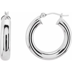 14K White Tube 20 mm Hoop Earrings