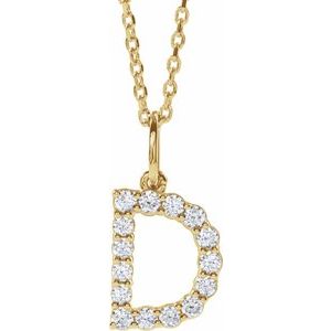 14K Yellow 1/4 CTW Lab-Grown Diamond Initial D 16-18" Necklace  688970:LG621:P