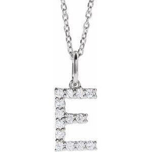 14K White 1/5 CTW Lab-Grown Diamond Initial E 16-18" Necklace  688970:LG628:P