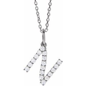 14K White 1/4 CTW Lab-Grown Diamond Initial N 16-18" Necklace  688970:LG682:P