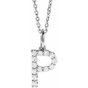 14K White 1/5 CTW Lab-Grown Diamond Initial P 16-18" Necklace  688970:LG694:P
