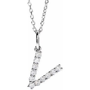 14K White 1/5 CTW Lab-Grown Diamond Initial V 16-18" Necklace  688970:LG730:P