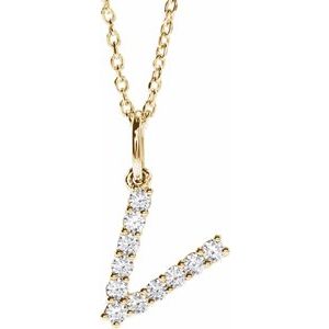 14K Yellow 1/5 CTW Lab-Grown Diamond Initial V 16-18" Necklace  688970:LG729:P