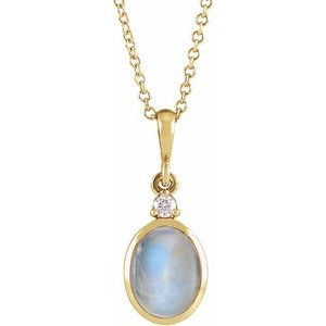 14K Yellow 6 mm Natural Rainbow Moonstone & .03 CT Natural Diamond Cabochon 16-18" Necklace  87438:711:P