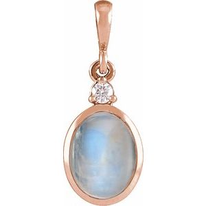14K Rose 6x4 mm Natural Rainbow Moonstone & .015 CT Natural Diamond Pendant 87438:122:P