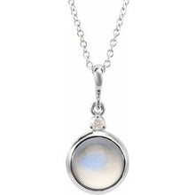14K White 8 mm Natural Rainbow Moonstone & .03 CT Natural Diamond Cabochon 16-18