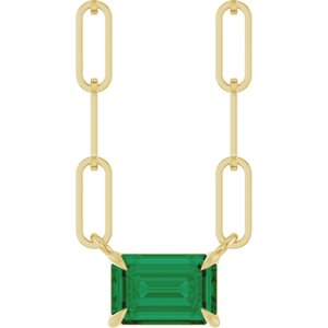 14K Yellow 6x4 mm Lab-Grown Emerald Solitaire 18" Necklace  88547:226:P
