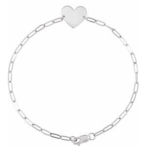 Sterling Silver Engravable Heart 7" Bracelet BRC908:103:P